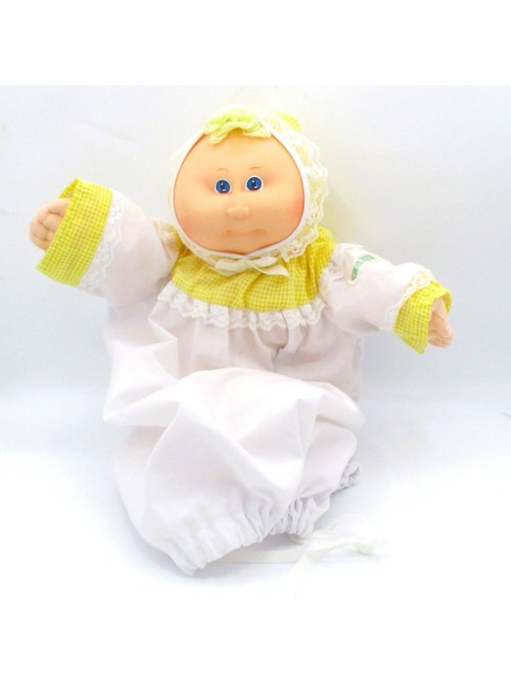 Cabbage Patch Kids Preemie Doll 1984 Yellow Gingham Lace Gown Blue Eyes HM 1